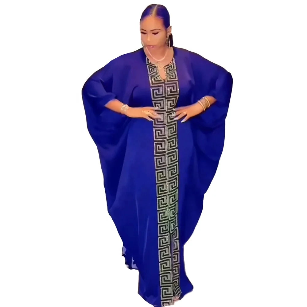 High Quality African Clothes Robes Women Elegant Rhinestone Woman Dresses New Arrivals 2023 Rayon Robes Women