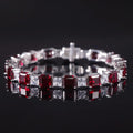 AB004 Abiding Alternating 925 Sterling Silver Luxury Princess Cut 6x6MM Lab Created Ruby Cubic Zirconia Pave Tennis Bracelet