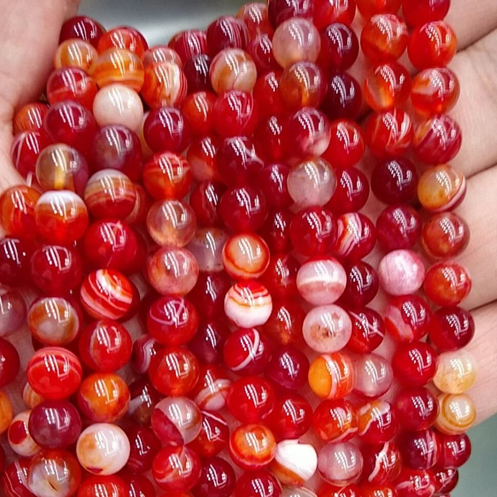 Natural Loose Gemstone 6mm  8mm 10mm  Red Stripe Agate Loose Stone Beads Strand for Fashion Bracelet Making