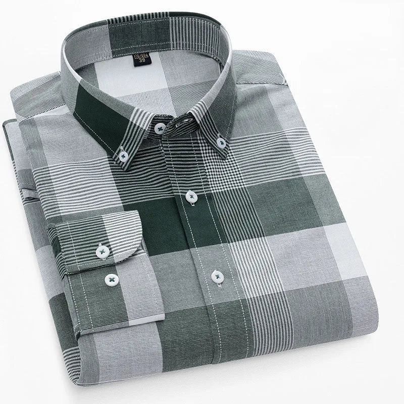 RNSHANGER New Cotton Oxford Shirt Long Sleeve for Men's Social Dress Shirts Soft Comfortable Regular Fit Casual Man Shirt
