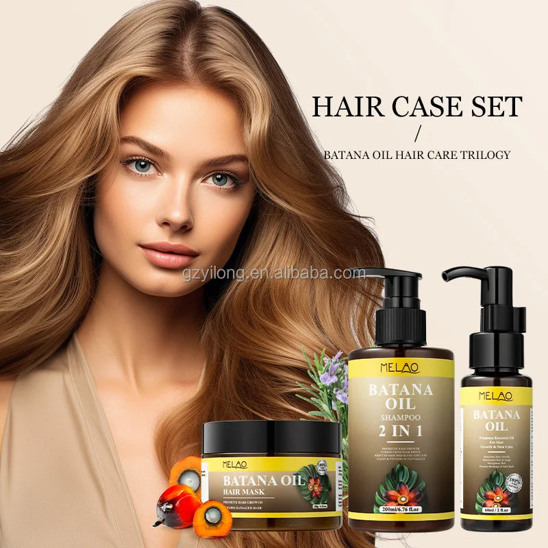 MELAO Natural Batana Oil Hair Care Set for Promotes Hair Growth Repair Damaged Batana Oil Hair Shampoo and Conditioner Set Oem
