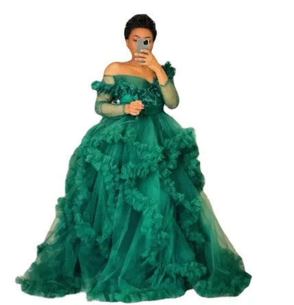 S8373F 2026 Hot -selling Light Luxury Temperament Mesh Performance Service Large Cake Women's Sleepwear Dress