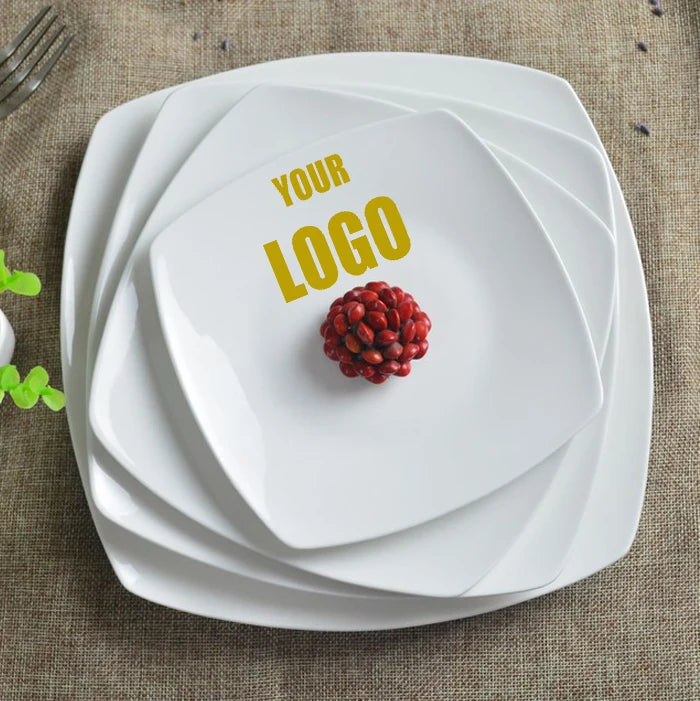 Simple White Square Ceramic Porcelain Multi-Size Dinner Plate Dining Tableware for Restaurant Party Use