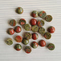 Hongzhuo 8mm Round Shaped Flat Bottom Unakite Cabochon Jade Polished Stone Crafts