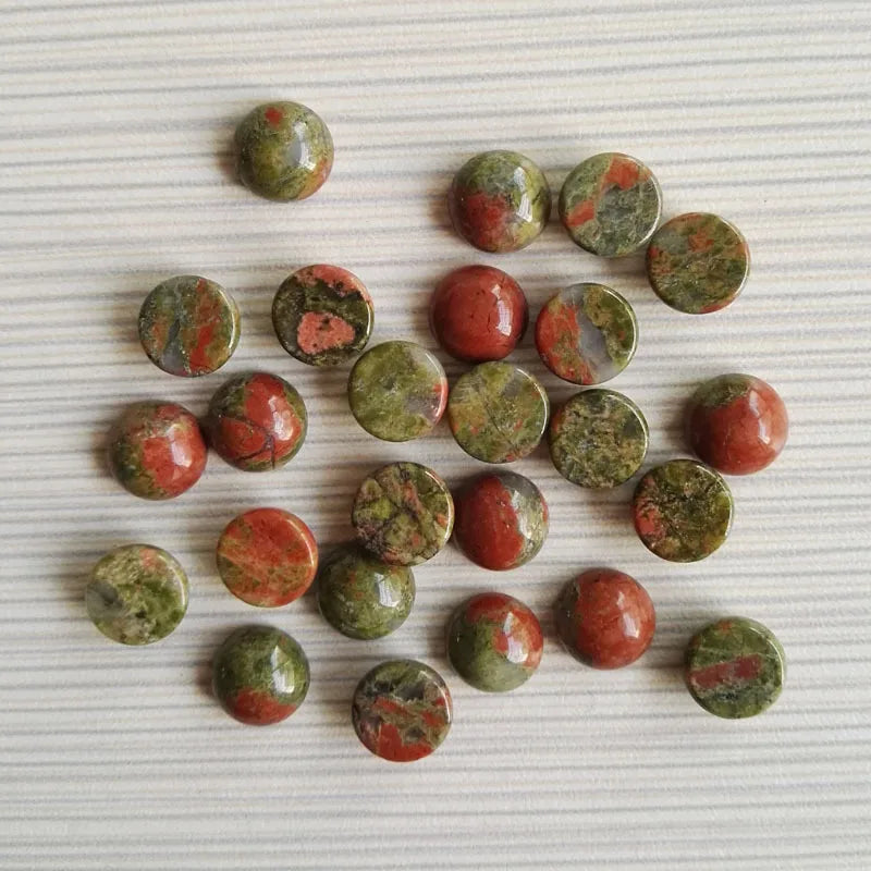 Hongzhuo 8mm Round Shaped Flat Bottom Unakite Cabochon Jade Polished Stone Crafts