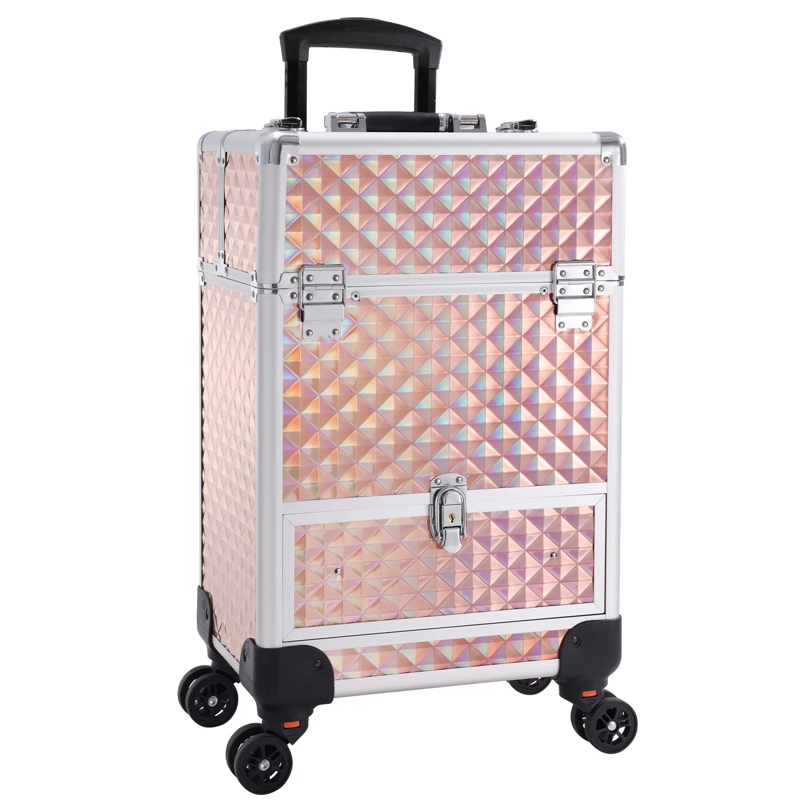 Large Capacity Rolling Trolley Makeup Case Portable Train Case Open Drawer for Traveling Makeup Artists Cosmetic Organizers