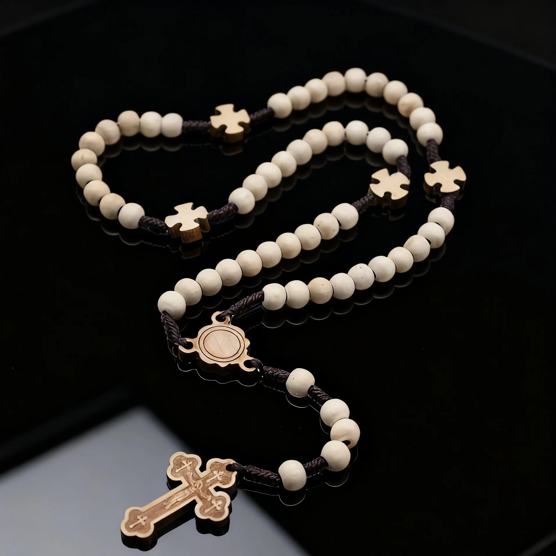 Wood Handcrafted Catholic Rosary Gift Religious Prayer Beads Wooden Beads Cross Pendant Necklace Religious Jewelry