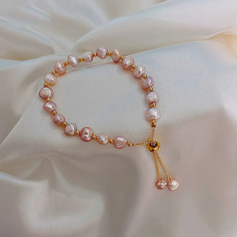 GT Baroque Pearl Women's Gold-Plated Freshwater Beaded Brass for Bracelet Vintage French Fish Tail Design Trendy Wedding