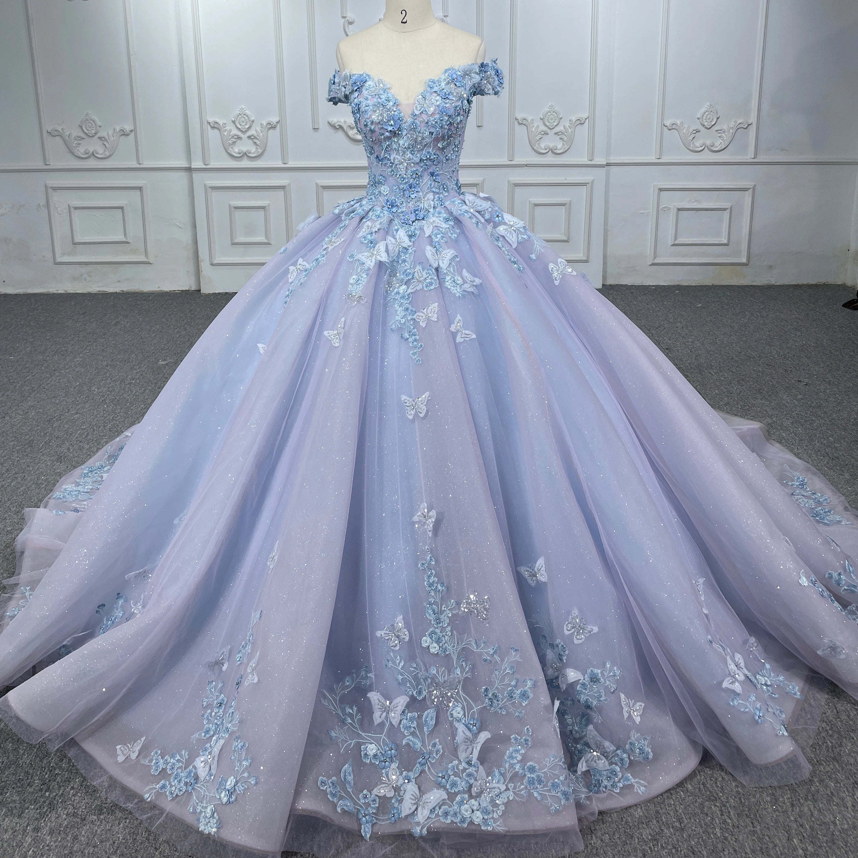Jancember 6530 Elegant Blue Quinceanera Evening Dress off Shoulder Ball Gown Appliques Embroidery Maternity Style for Partie