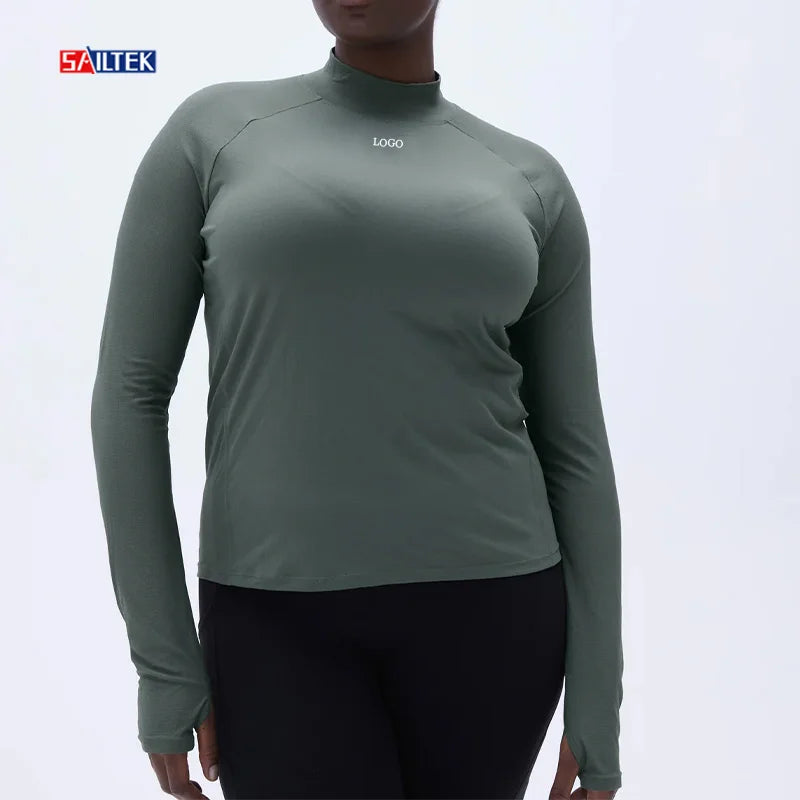 Wholesale High Quality Custom Turtleneck Yoga Shirts Full Length Long Sleeve Workout Shirt Women Fitness Gym T-shirts for Women