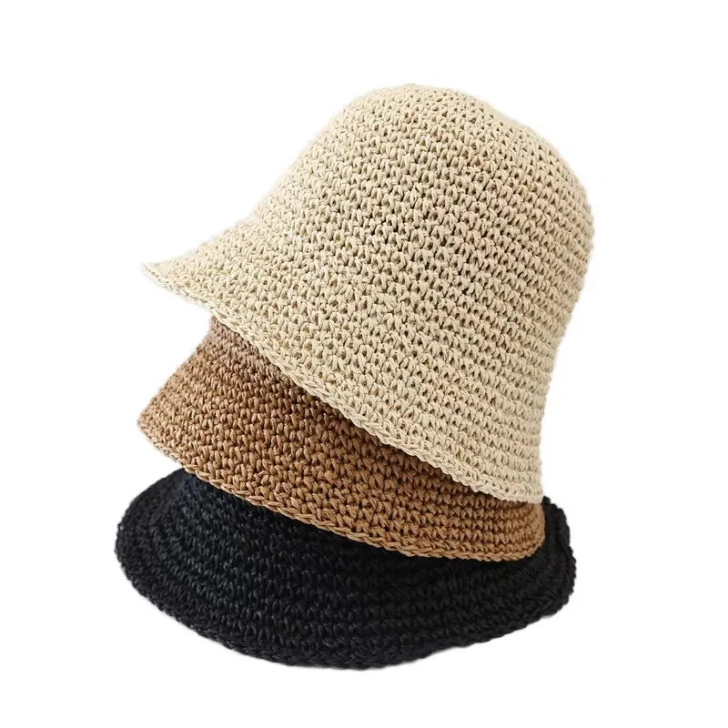 Wholesale Outdoor Summer Beach Sunshade Handmade Crochet Fisherman Hat Paper Small Brim Foldable Floppy Bucket Straw Hats Women