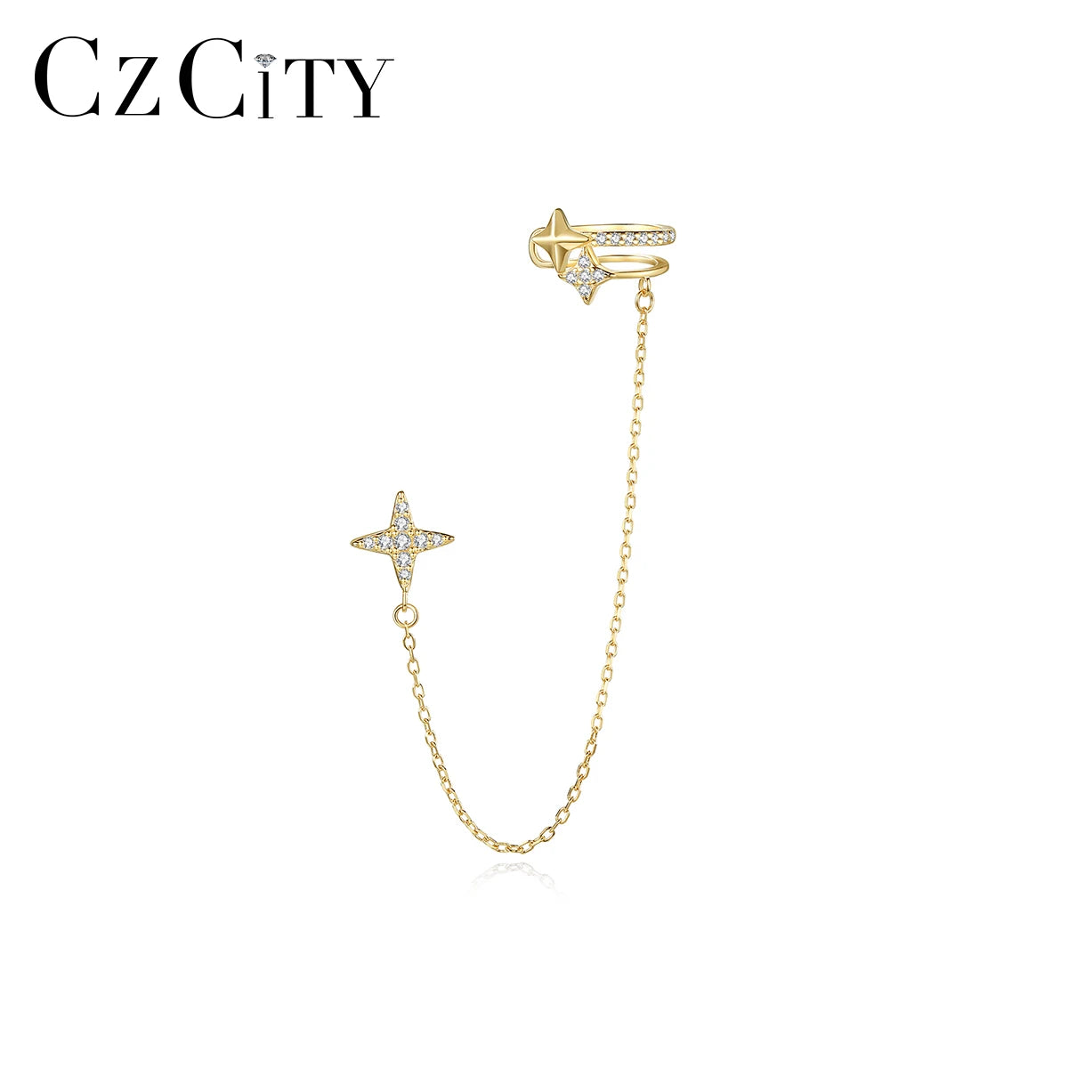 CZCITY Earring Loop Silver Sterling 925 Trend 2026 Ear Wrap Chain Crawler Hook Gold Chain Infinity Earring Set