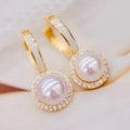 18K Gold Plated Natural Freshwater Pearl Earrings with Microembedded Zircon AAAA Grade White Pearl Ear Buckle