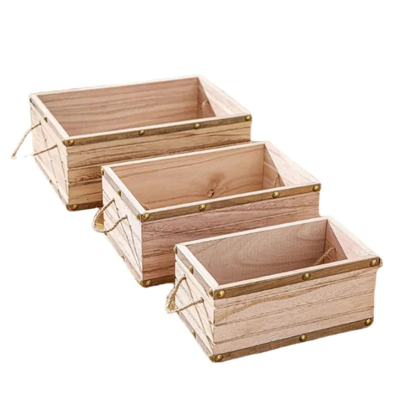 Home  Desktop  Wooden  Fruit  Storage Box  Burnt Paulownia Wooden  Toy Storage  Box  With Rope Handle