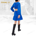 Clothing Factory Wholesale Custom Oem Criss-Cross Cutout Soft Cotton Long Sleeves and O-Neck Mini Ladies Casual Short Dresses