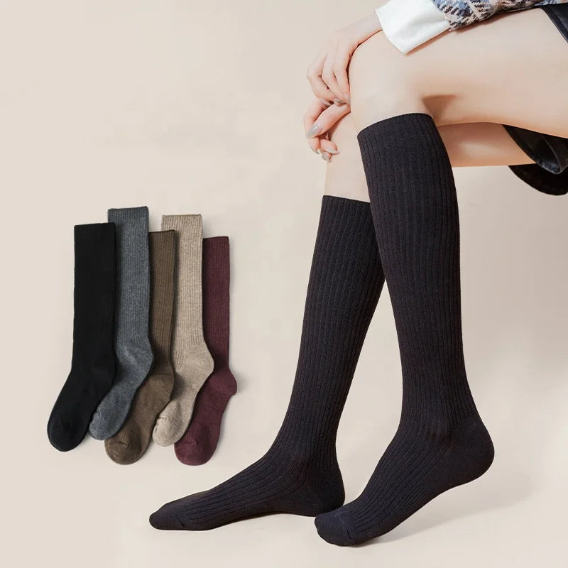 Wholesale Plain Maternity Compression Calf Socks 100% Organic Cotton School Uniform Knee High Socks for Women