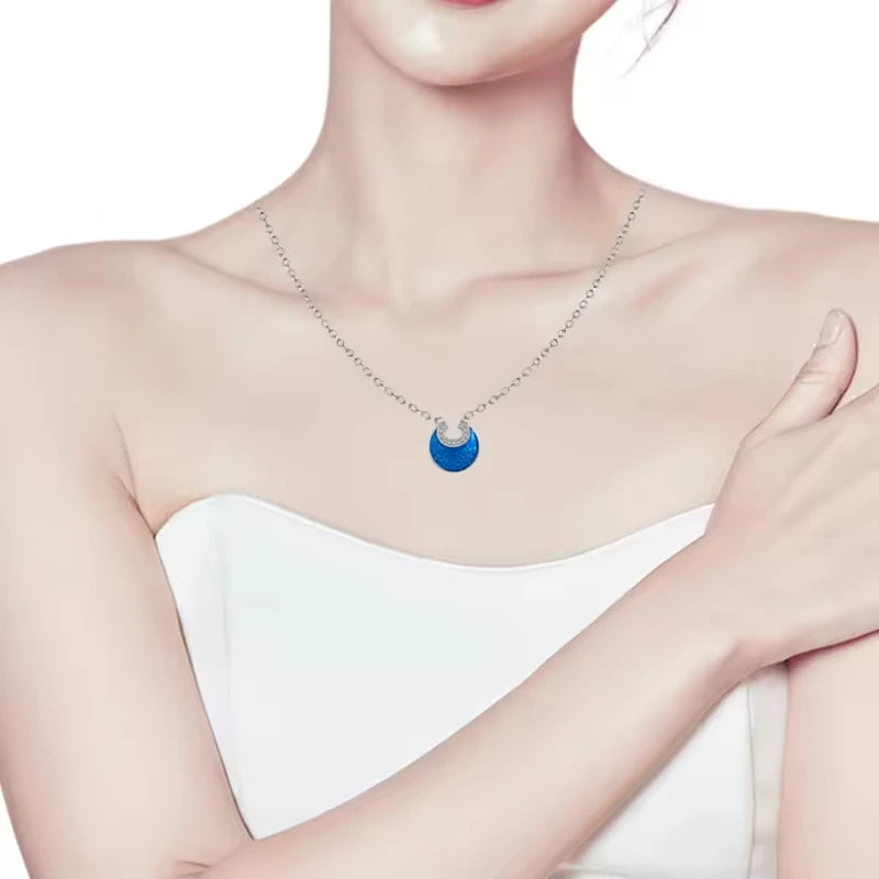 Fashion Jewelry 925 Sterling Silver 3A Zircon Blue Moon Chokers Necklace