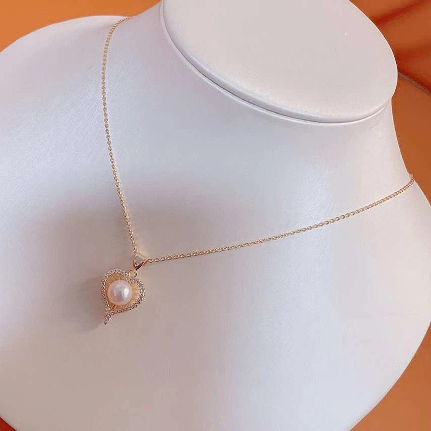 Special Offer Luxury 18K Gold Plated Love Pendant Necklace Inlaid AAAA White 7.5-8mm High Quality Freshwater Pearls Women's