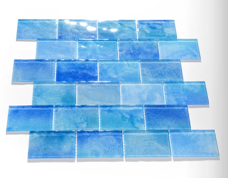 Modern Iridescent Rainbow Design Swimming Pool Mosaic Tile Customized Blue Strip Crystal Polished Powder 4mm Interior Walls