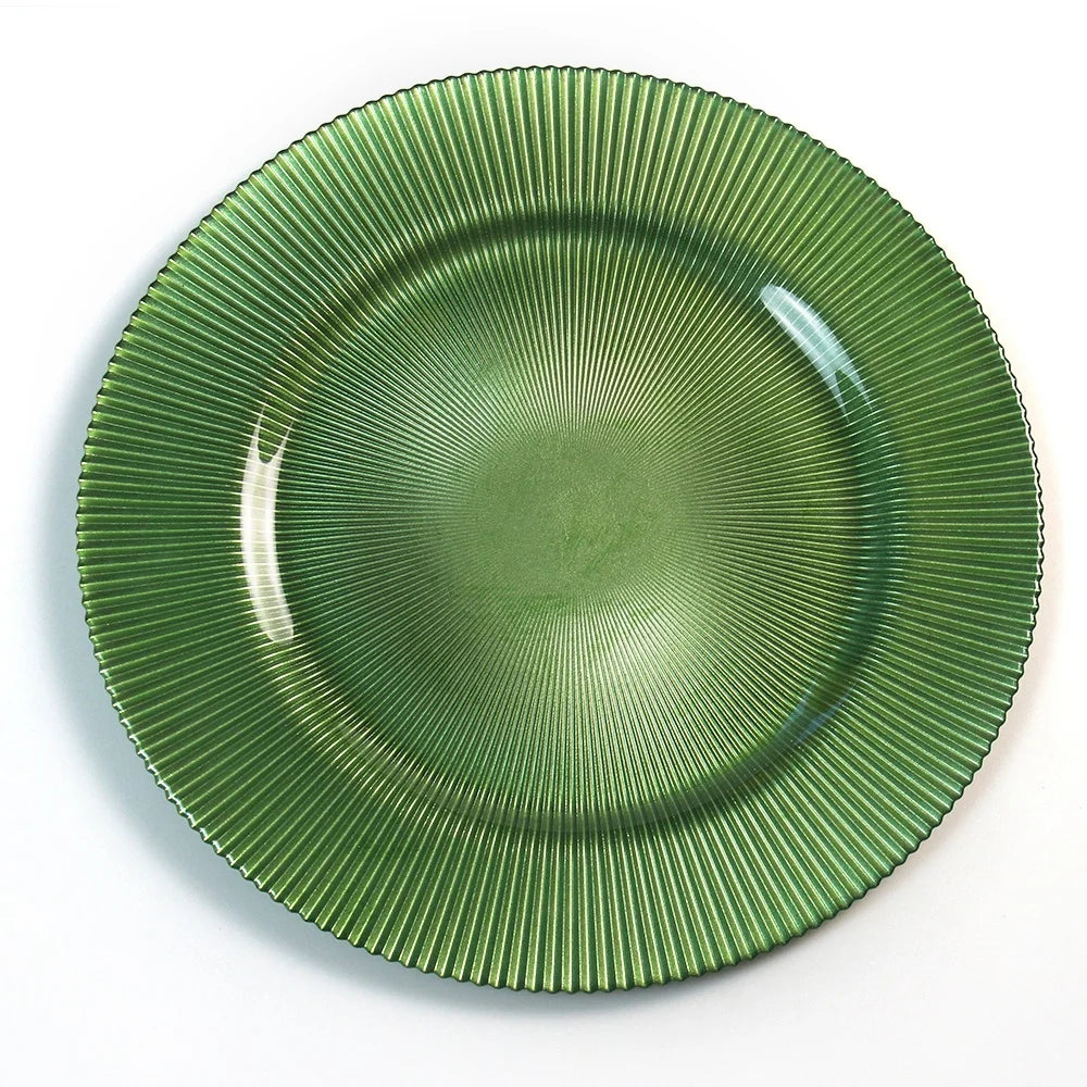 Hot Sale 13 Inch Green Glass Charger Plates Wholesale Eco-friendly Transparent Underplates for Weddings
