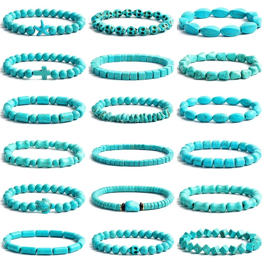 Boho Style 36 Design Men Women Natural Stones Stretch Beaded Bracelet Semi-Precious Elastic Bracelet Turquoise Stone Bracelet
