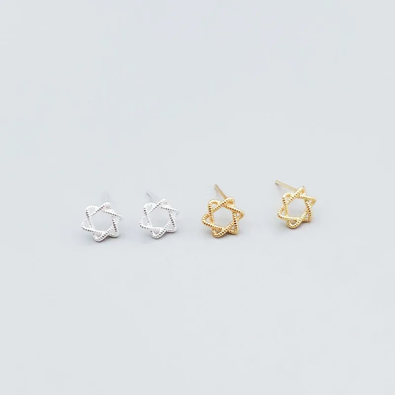 925 Sterling Silver Prevent Allergy Six-pointed Star Stud Earrings for Women Wedding Earrings Jewelry Accessories