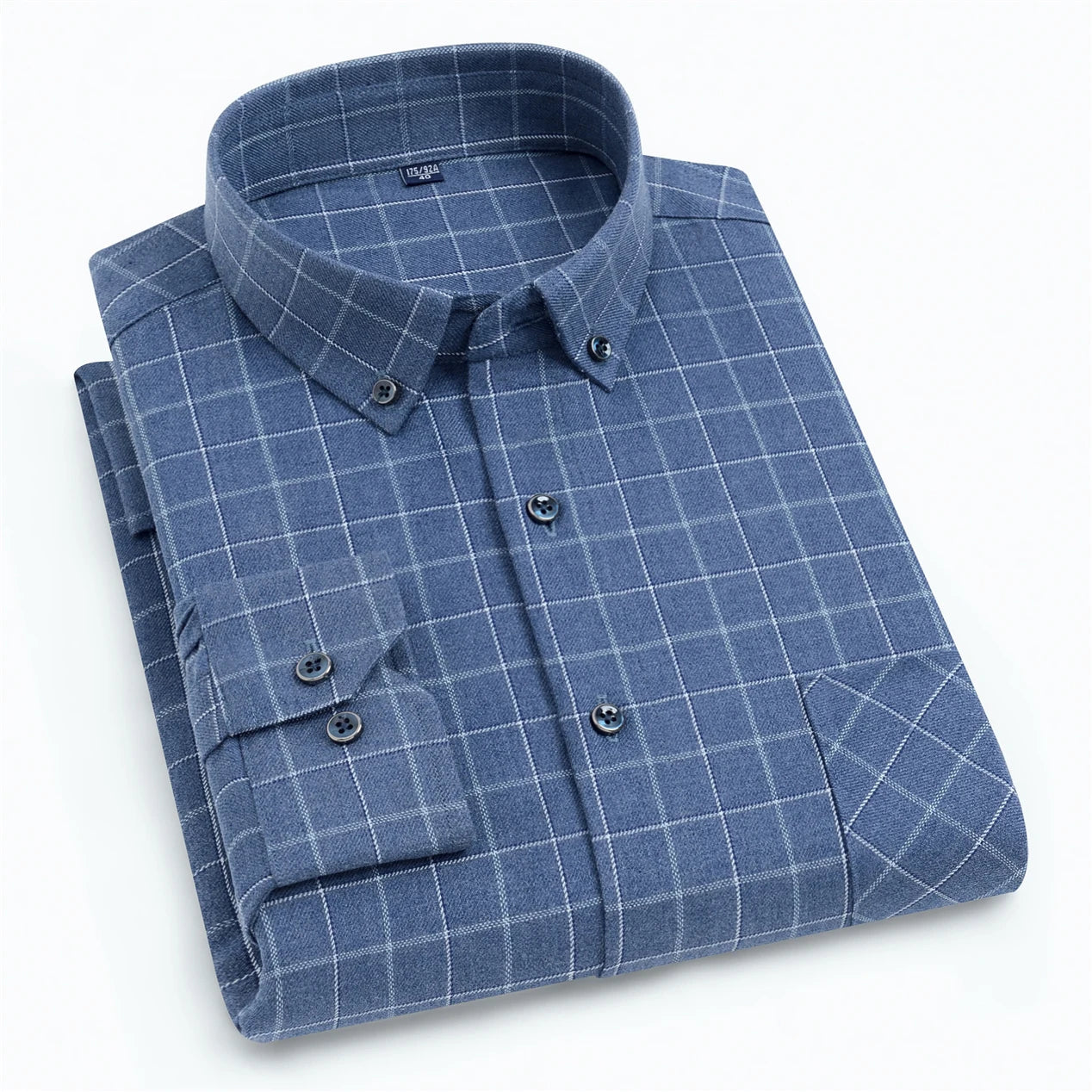 Wholesale  Men's Long Sleeve Brushed Oxford Striped Plaid Shirt