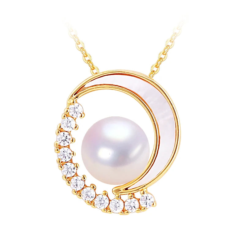 Wholesale 18K Gold Plated Sea Shell Star Moon Pearl Pendant Natural Freshwater Pearl Necklace Jewelry