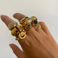 Elegant Rings Jewelry Joyeria Women 18k Gold Plated Stainless Steel Jewelry Modern Large Curve Wide Band Statement Open Ring