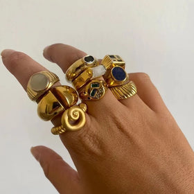 Elegant Rings Jewelry Joyeria Women 18k Gold Plated Stainless Steel Jewelry Modern Large Curve Wide Band Statement Open Ring