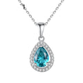 Trendy Clear Sky Blue Gemstone Necklace Water Drop Design 925 Sterling Silver Chains Rhodium Plated for Wedding Engagement