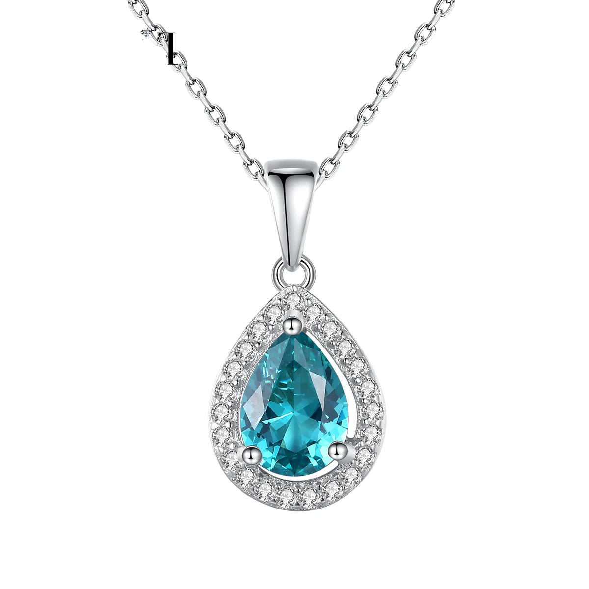 Trendy Clear Sky Blue Gemstone Necklace Water Drop Design 925 Sterling Silver Chains Rhodium Plated for Wedding Engagement