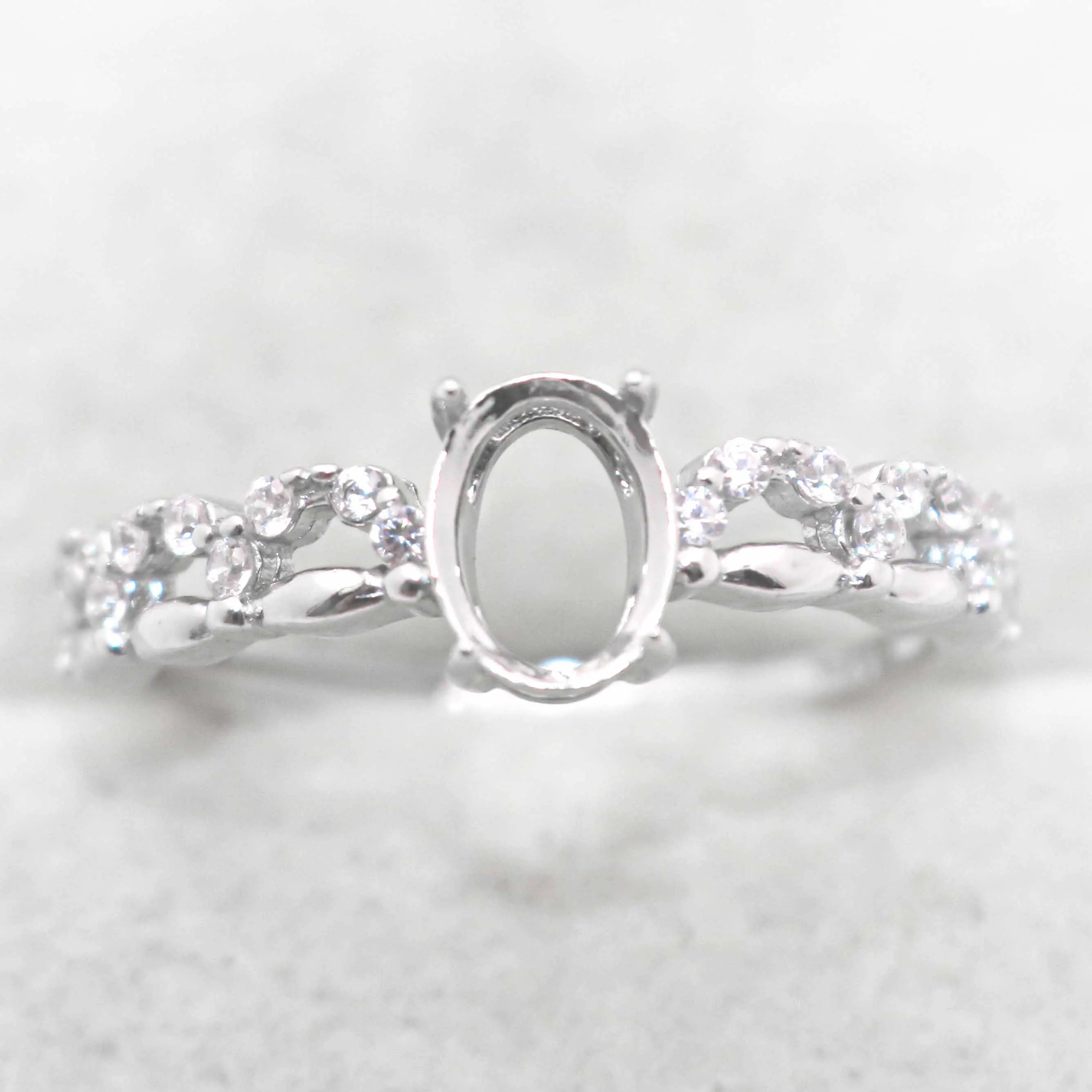 Sterling Silver 4*6/5*7/6*8/7*9mm Semi Mount Ring Empty Frame Blank Support Setting S925 Base Without Center Stone for DIY Inlay
