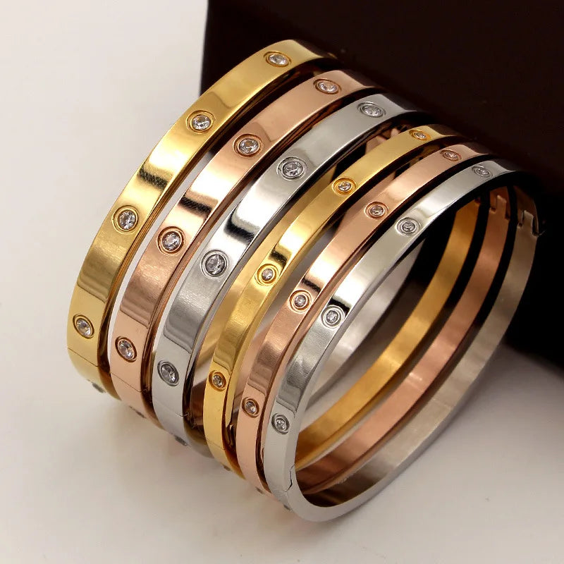 No Tarnish Branded Girls Jewelry Bracelet and Ring Set Stainless Steel  Women Cuff Screw Bracelets Gold Bangle