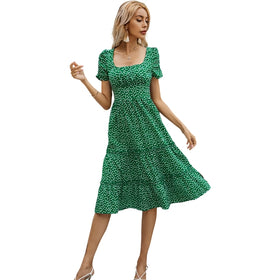 Puff Sleeve Summer Beach Sweet Casual Square Collar Dress