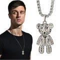 Men's Hip Hop Rock Street Crystal Bear Pendant Necklace Titanium Stainless Steel with Rhinestone and Zircon Rap Jewelry Gift