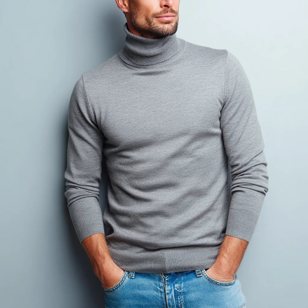 High Quality Men's Merino Wool Classic Turtleneck Sweater Soft Breathable Warm Knit Pullover Winter Anti-Wrinkle Logo on Front
