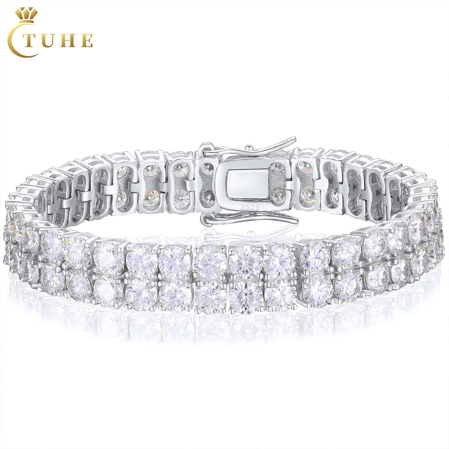 Femme Pass Diamond Tester 2 Rows 3mm 4mm 5mm VVS Moissanite 18K White Gold Plated 925 Sterling Silver Tennis Bracelet for Men