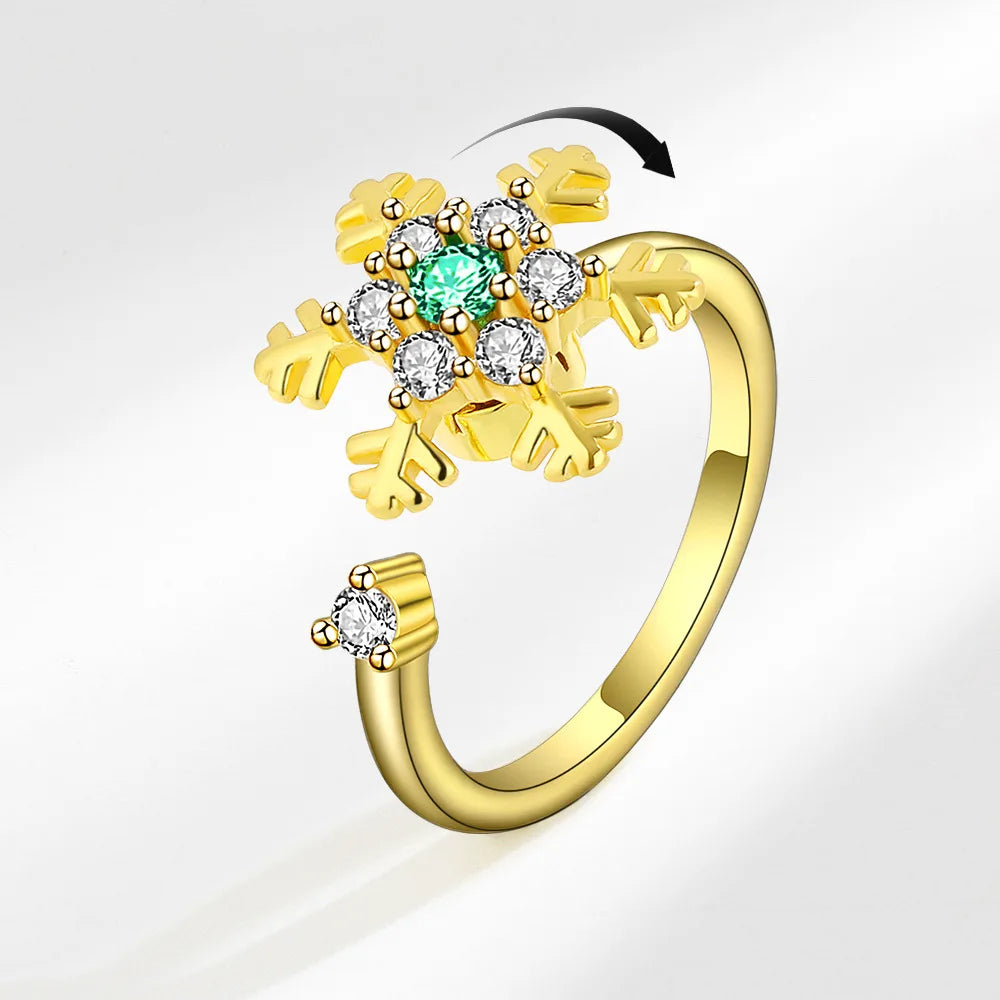 Fashion Rotatable Snowflake Fidget Anxiety Ring For Women Girls Anti Stress Jewelry Rotating Windmill Opening Ring