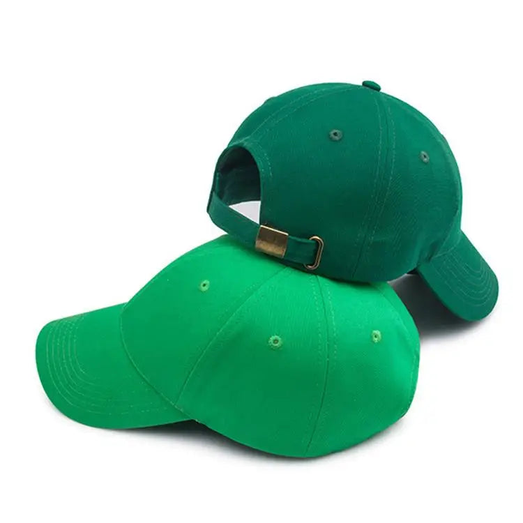 Shenzhen Caps Hats Manufacture Customize Solid Color Green Pure Cotton Baseball Caps Wholesale Headwear Unisex Sports Hats