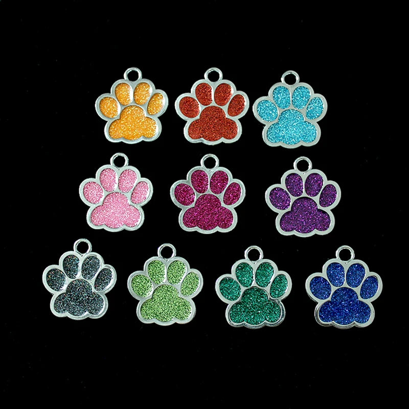 40 X 43mm Glitter Enamel Hang Pendant Charms Glint Cat Dog Bear Paw Footprint DIY Accessories Pet Collar KeyChain Jewelry Making