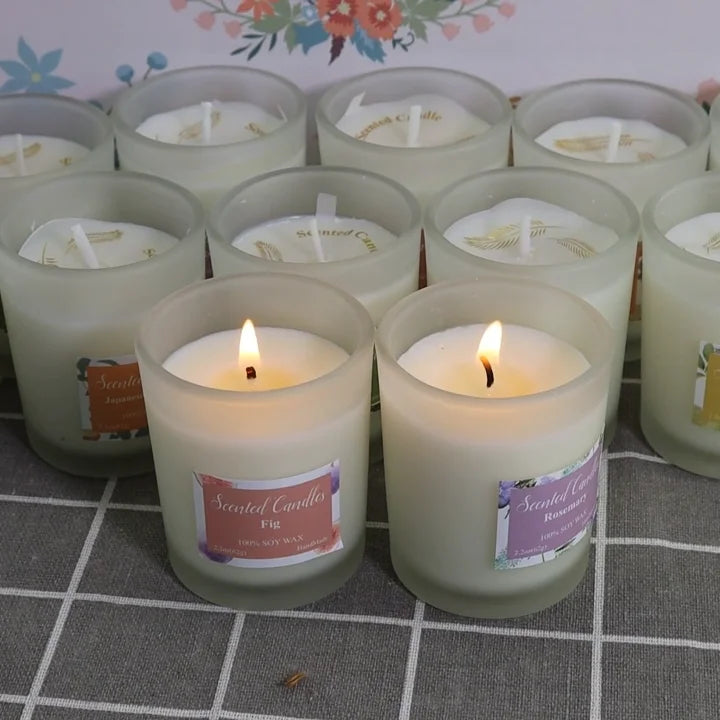 6 Pcs / 12 Pcs Per Pack Small Round Custom Lemon Fig Rose White Frosted Glass Jar Package Scented Candle