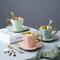 Simple Creative Gold-Plated Ceramic Petals Coffee Cup and Saucer Set for Office or Home Afternoon Tea