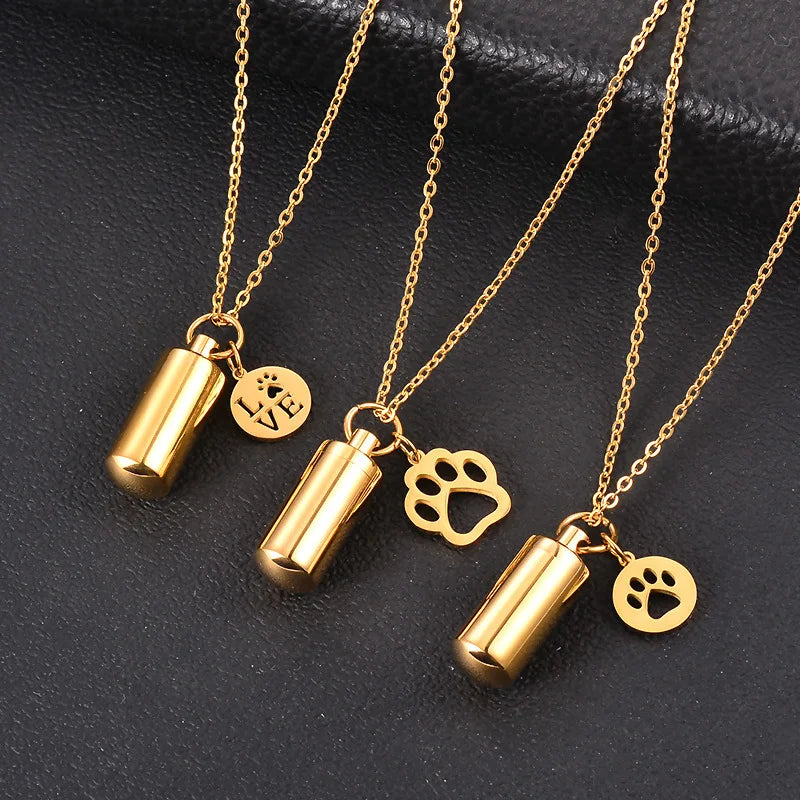 2023 Cremation Pendant for Dog Ashes Pet Paw Print Memorial Ashes Necklace Stainless Steel Necklace for Pet Memory Necklace