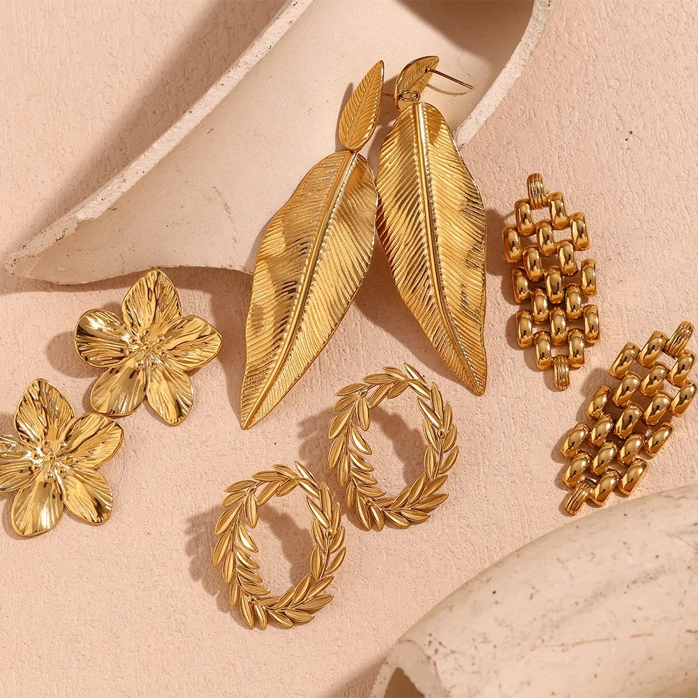 New Arrival Jewelry for Women Gold Plated Earrings Set Tarnish Free Jewelry 316L Stainless Steel Earrings