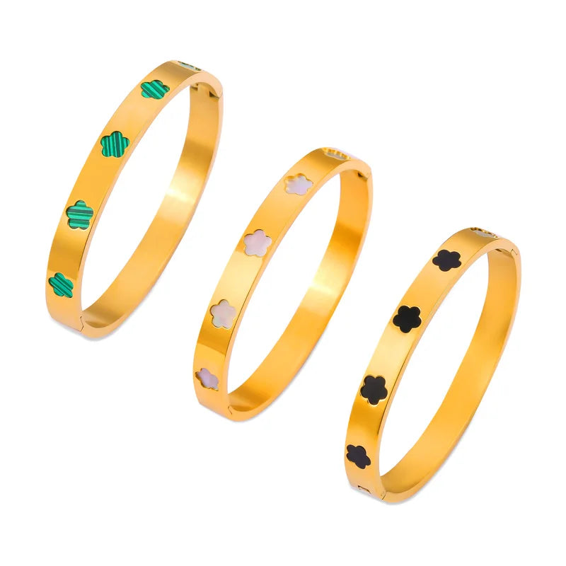 Hot Selling Personality Geometric Bracelet Flower Shape Inlaid Fritillae Acrylic Hot Flower Titanium Steel Bracelet