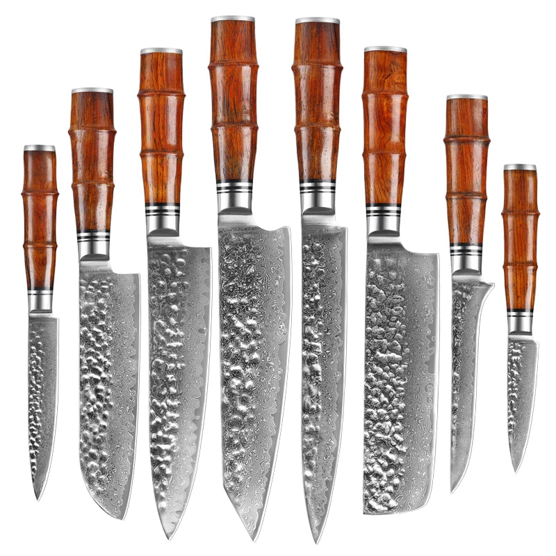 8-Piece Forged VG10 Damascus Steel Kitchen Knife Set Chef Slicing Santoku Boning Utility Paring Knife Metal Material