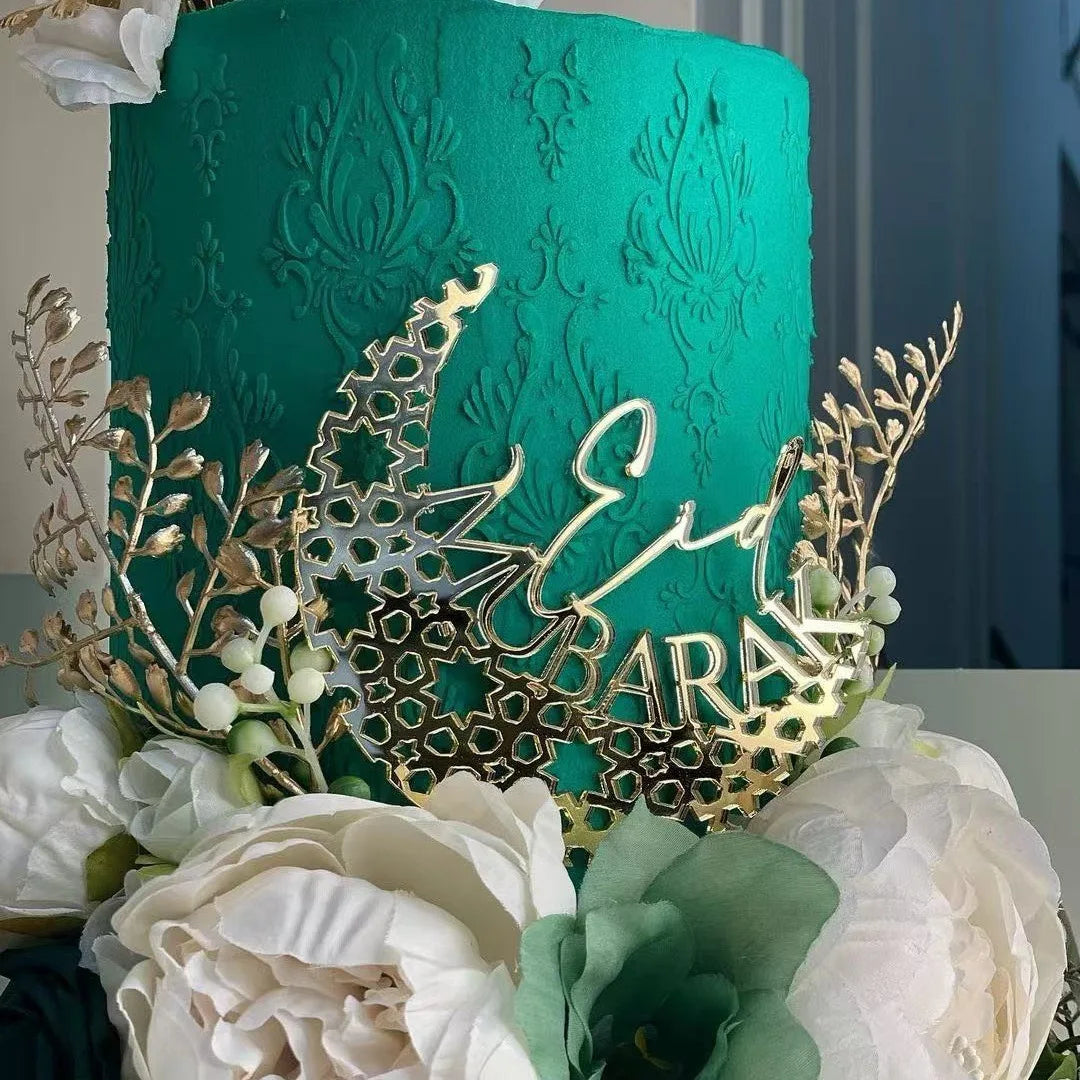 Eid Mubarak Mirror Gold Acrylic Cake Topper for Eid Ramadan Party Cake Decoration Quality Cake Decorating Supplies