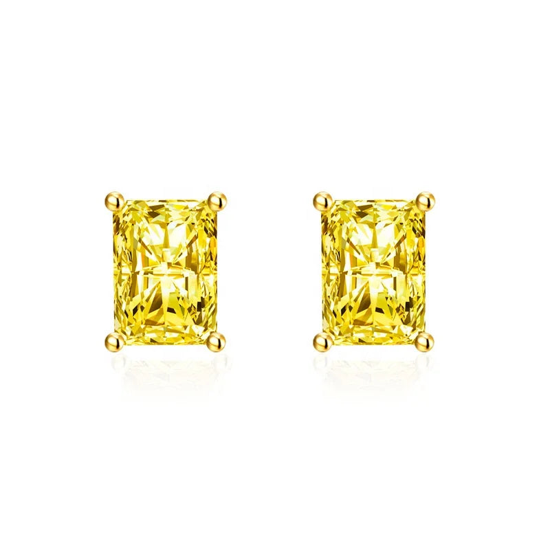 High Quality 8A CZ 5*7mm Emerald Cutting Yellow Diamond Stud Earrings New Arrival 925 Sterling Silver Jewelry for Women Gift