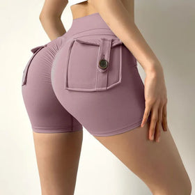 Yoga Workout Clothing Women Fitness Running Shorts High Waist Workout Shorts Scrunch Butt Yoga Shorts With Phone Pockets